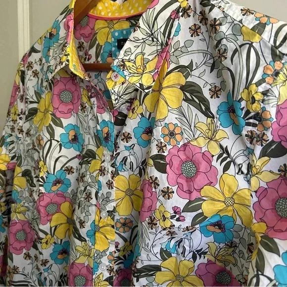 Talbots Floral Button Down Shirt - Pink, Yellow, Blue - Picture 3 of 12